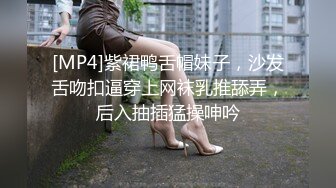 [MP4]紫裙鸭舌帽妹子，沙发舌吻扣逼穿上网袜乳推舔弄，后入抽插猛操呻吟